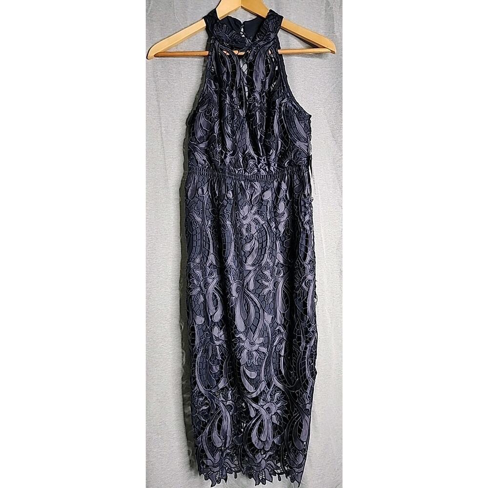 Bardot Isa Lace Halter Midi Dress Size 4 XS Indigo Blue High Neck Lined Flaw NWT